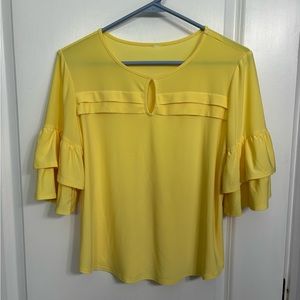 Yellow Blouse with Keyhole at neckline and Bell Tiered Sleeves, No tags